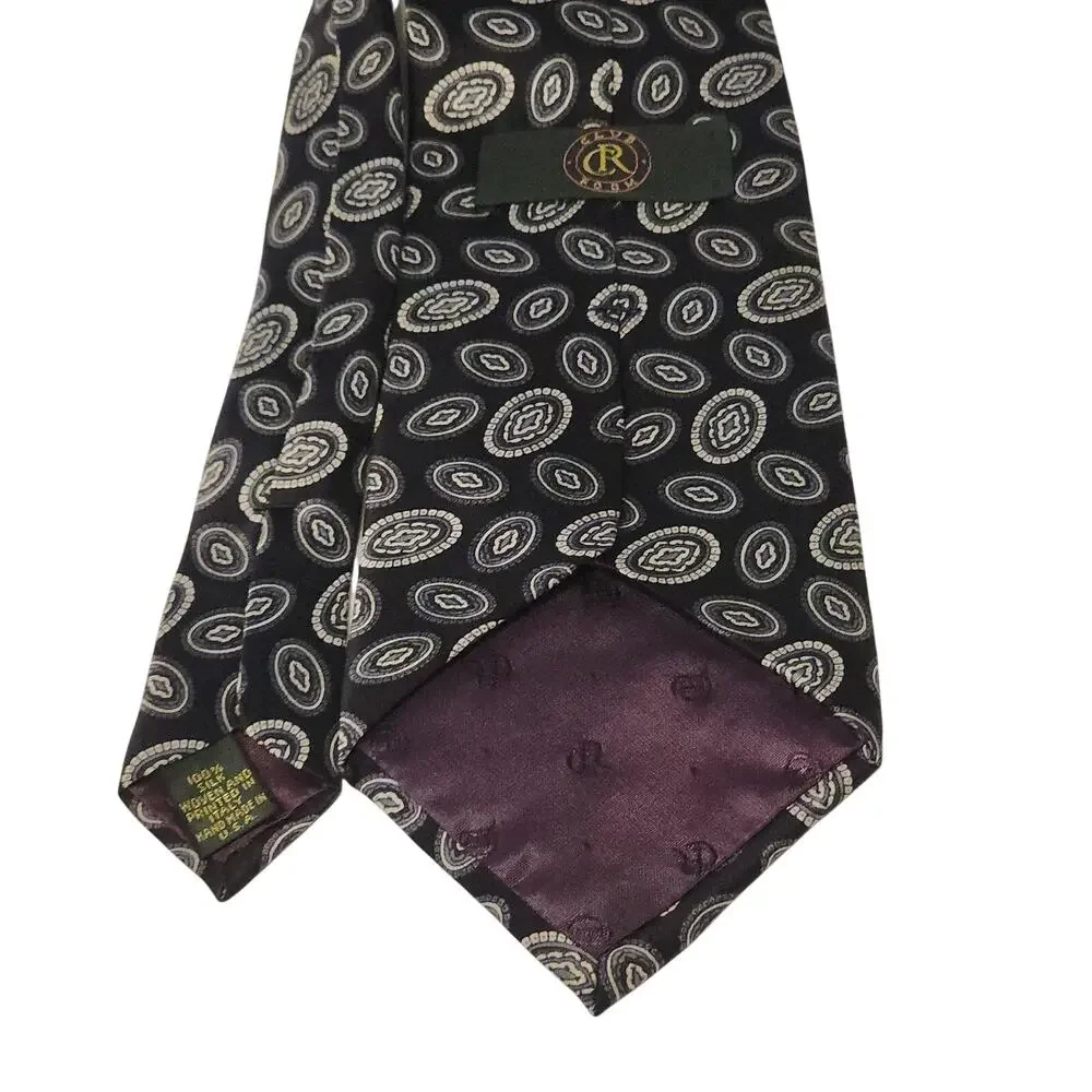 Club Room Silk Tie Mens Blue Geometric Oval Pattern Classic Necktie Handmade USA